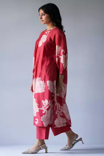 Cranberry Red Bemberg Silk Printed Co-ord Set