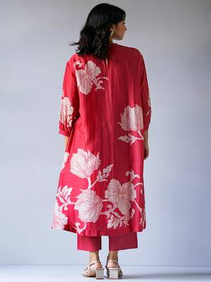 Cranberry Red Bemberg Silk Printed Co-ord Set 5