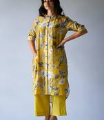 Ceylon Yellow and Grey Bemberg Silk Printed Co-ord Set