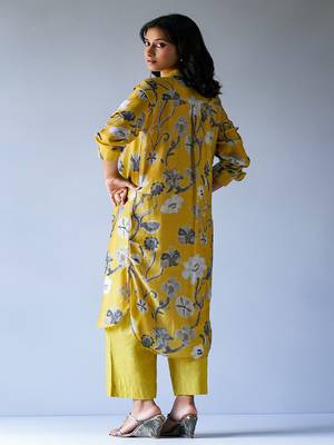 Ceylon Yellow and Grey Bemberg Silk Printed Co-ord Set 3