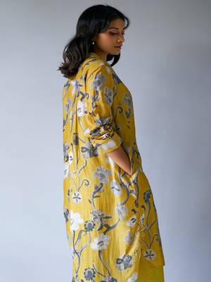 Ceylon Yellow and Grey Bemberg Silk Printed Co-ord Set 4