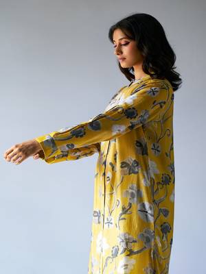 Ceylon Yellow and Grey Bemberg Silk Printed Co-ord Set 5
