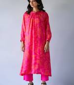 Hot Pink and Orange Bemberg Silk Printed Co-ord Set