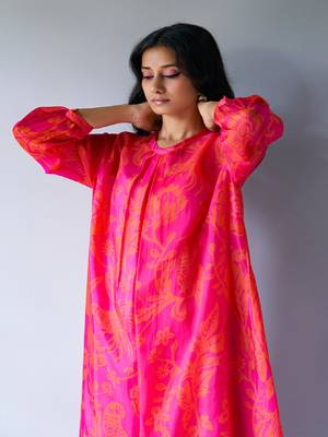 Hot Pink and Orange Bemberg Silk Printed Co-ord Set 6