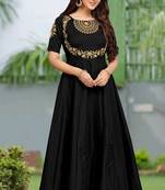 Trendmalls Women's Black Silk Embroidered Festive Premium Kurtis