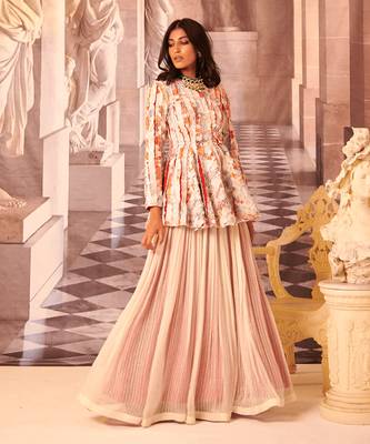 Off white chiffon gathered lehenga skirt 1