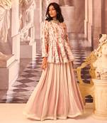 Off white chiffon gathered lehenga skirt
