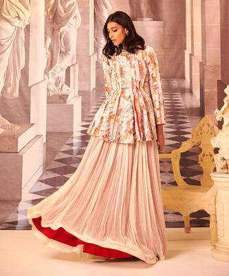 Off white chiffon gathered lehenga skirt 2