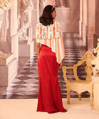 Red satin draped skirt 2