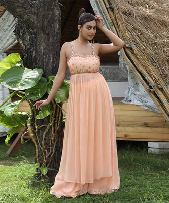 Peach tunic sharara set 1