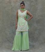 Light green straight kurta with gharara
