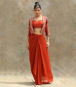 Rust tulip skirt set with jacket