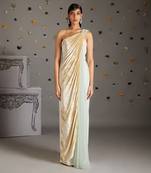 Beige velvet aurore pre draped saree gown