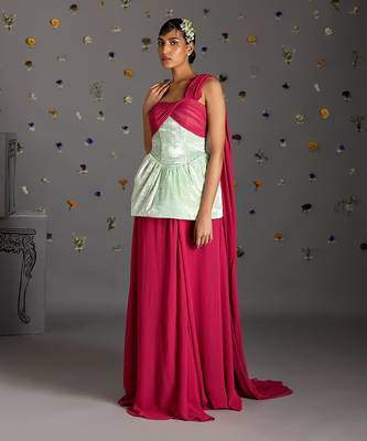 Pink & green corset skirt set 1