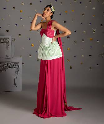 Pink & green corset skirt set 3