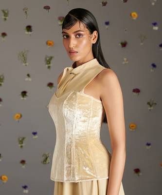Beige velvet bandeau corset 4