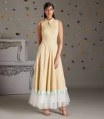 Beige cotton tie up neckline maxi dress
