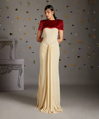 Maroon engracia gown with jacket 1