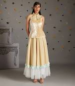 Beige velvet tie up neckline maxi dress with corset