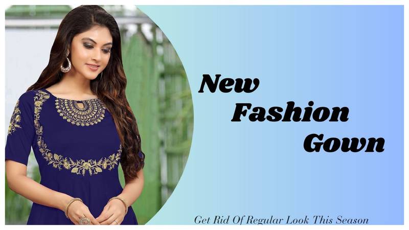 Trendmalls Trendmalls  Blue Silk Embroidered Flared Festive Casual Premium Kurtis