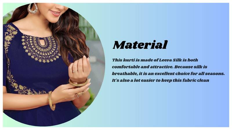 Trendmalls Trendmalls  Blue Silk Embroidered Flared Festive Casual Premium Kurtis