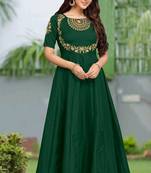 Trendmalls  Silk Embroidered Flared Dark Green Festive Casual Premium Kurtis