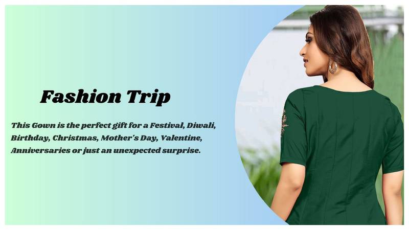 Trendmalls  Silk Embroidered Flared Dark Green Festive Casual Premium Kurtis