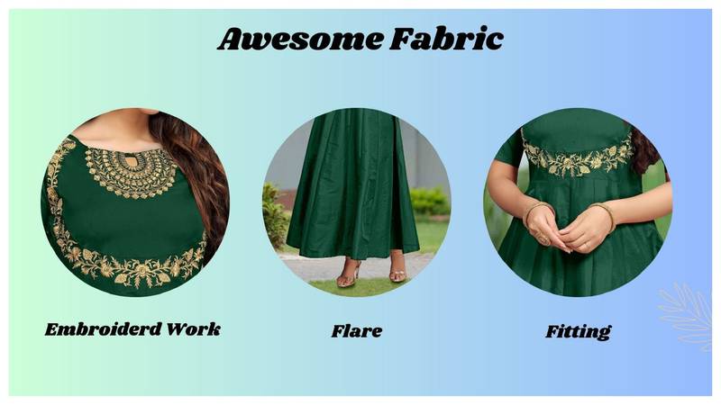Trendmalls  Silk Embroidered Flared Dark Green Festive Casual Premium Kurtis
