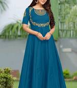 Trendmalls Women's Silk Embroidered Floral Morpeach Festive Premium Kurtis