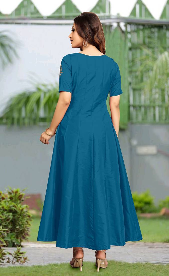 Trendmalls Women's Silk Embroidered Floral Morpeach Festive Premium Kurtis