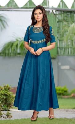 Trendmalls Women's Silk Embroidered Floral Morpeach Festive Premium Kurtis 3