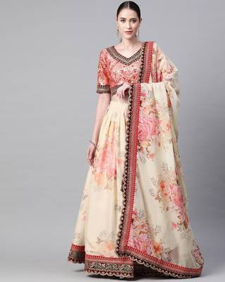wedding party wear Impressive Off White Organza Floral Print Embroidered  Lehenga Choli 1