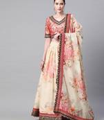 wedding party wear Impressive Off White Organza Floral Print Embroidered  Lehenga Choli