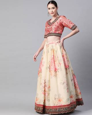 wedding party wear Impressive Off White Organza Floral Print Embroidered  Lehenga Choli 3