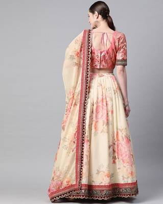 wedding party wear Impressive Off White Organza Floral Print Embroidered  Lehenga Choli 4