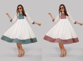 White kurti, emboridered ,anarkal,round neck,floral print kurti 1