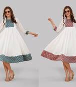 White kurti, emboridered ,anarkal,round neck,floral print kurti