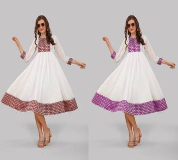White kurti, emboridered ,anarkal,round neck,floral print kurti 1