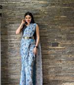 Sky Colour Georgette Fabric Ready To Wear Saree With Blouse