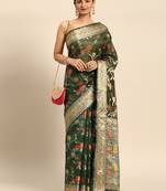Bottle Green Organza Faux Kanjeevaram Woven Saree With Unstitched Blouse Piece