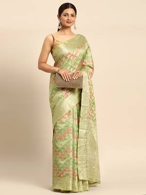 Pista Organza Woven Rangkat Saree With Unstitched Blouse Piece 1