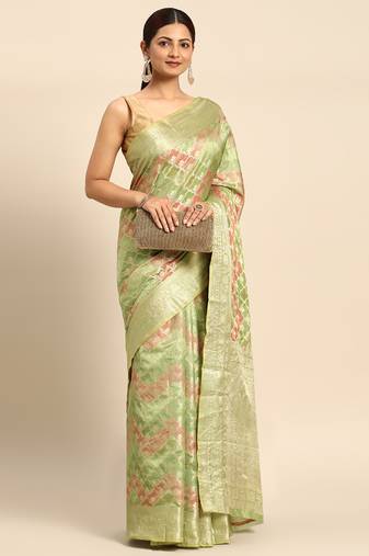 Pista Organza Woven Rangkat Saree With Unstitched Blouse Piece