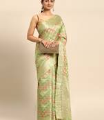 Pista Organza Woven Rangkat Saree With Unstitched Blouse Piece