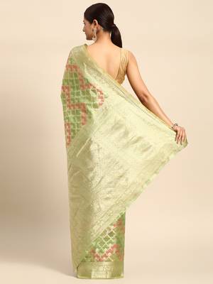 Pista Organza Woven Rangkat Saree With Unstitched Blouse Piece 2