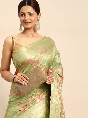 Pista Organza Woven Rangkat Saree With Unstitched Blouse Piece 3