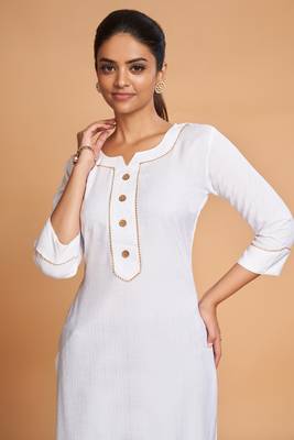 White color silk stitched kurtis 4