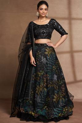 Black Color Digital Print & Sequins Embroidery Work  Designer Lehenga Choli For Festival 1