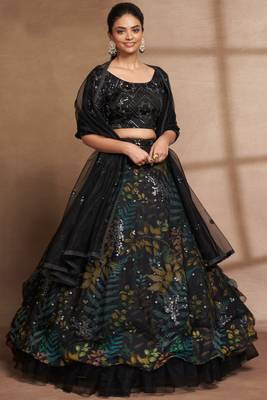 Black Color Digital Print & Sequins Embroidery Work  Designer Lehenga Choli For Festival 2