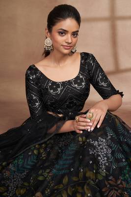 Black Color Digital Print & Sequins Embroidery Work  Designer Lehenga Choli For Festival 4