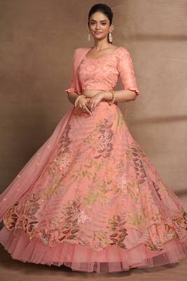 Peach Color Digital Print & Sequins Embroidery Work  Designer Lehenga Choli For Festival 3